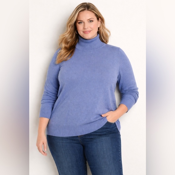 L.L.Bean Cotton Cashmere Turtleneck Sweater Blue Plus Size IX 1X - Picture 1 of 13